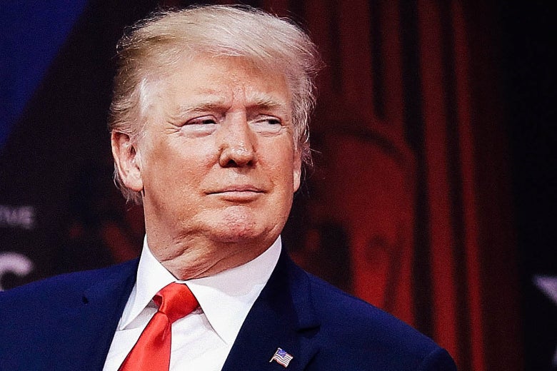 President Donald Trump leaves the stage after addressing the Conservative Political Action Conference on Friday in Maryland.